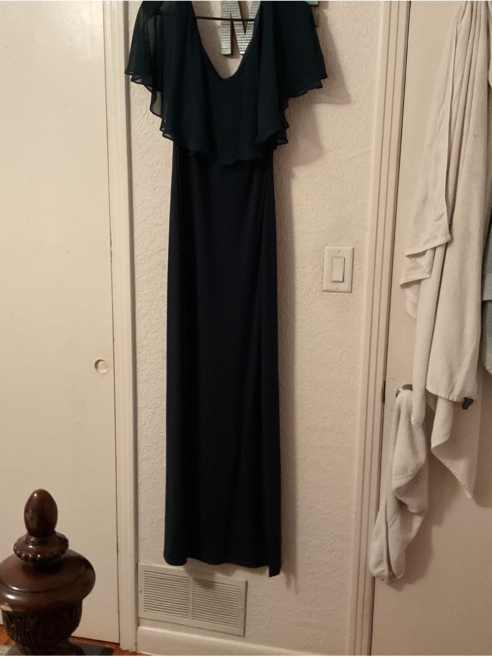 connected apparel Navy Blue Maxi Dress with Ruffle Overlay